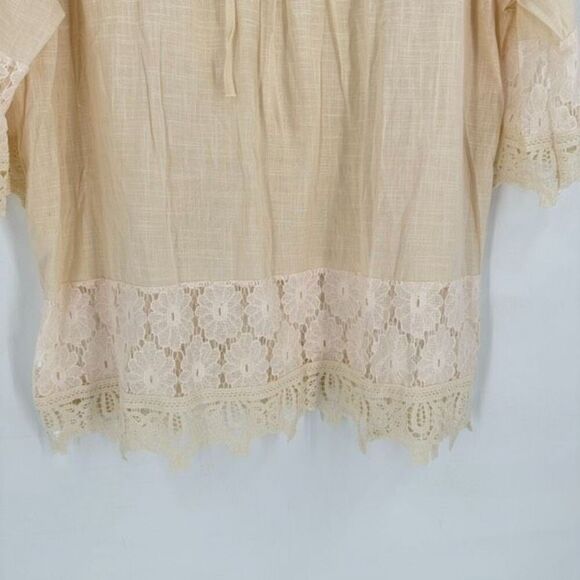 Boutique Women's Embroidered Lace Trim Tie Front Peasant Blouse Cream Size 3XL - Picture 8 of 11
